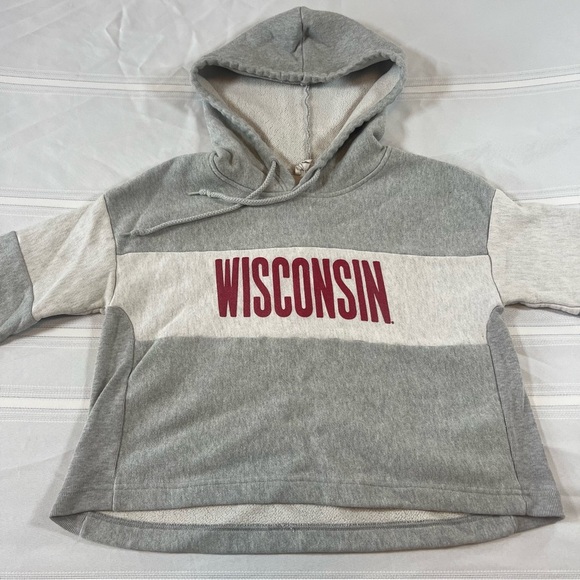Champion Gray and White Crop Wisconsin Hoodie size medium - Picture 5 of 9